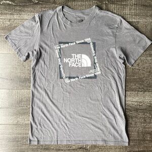 The North Face Men’s M Gray Heather Graphic TShirt Box Logo Never Stop Exploring